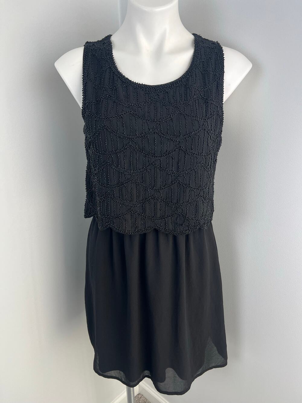 Alya Black Beaded Scalloped Top Dress Medium